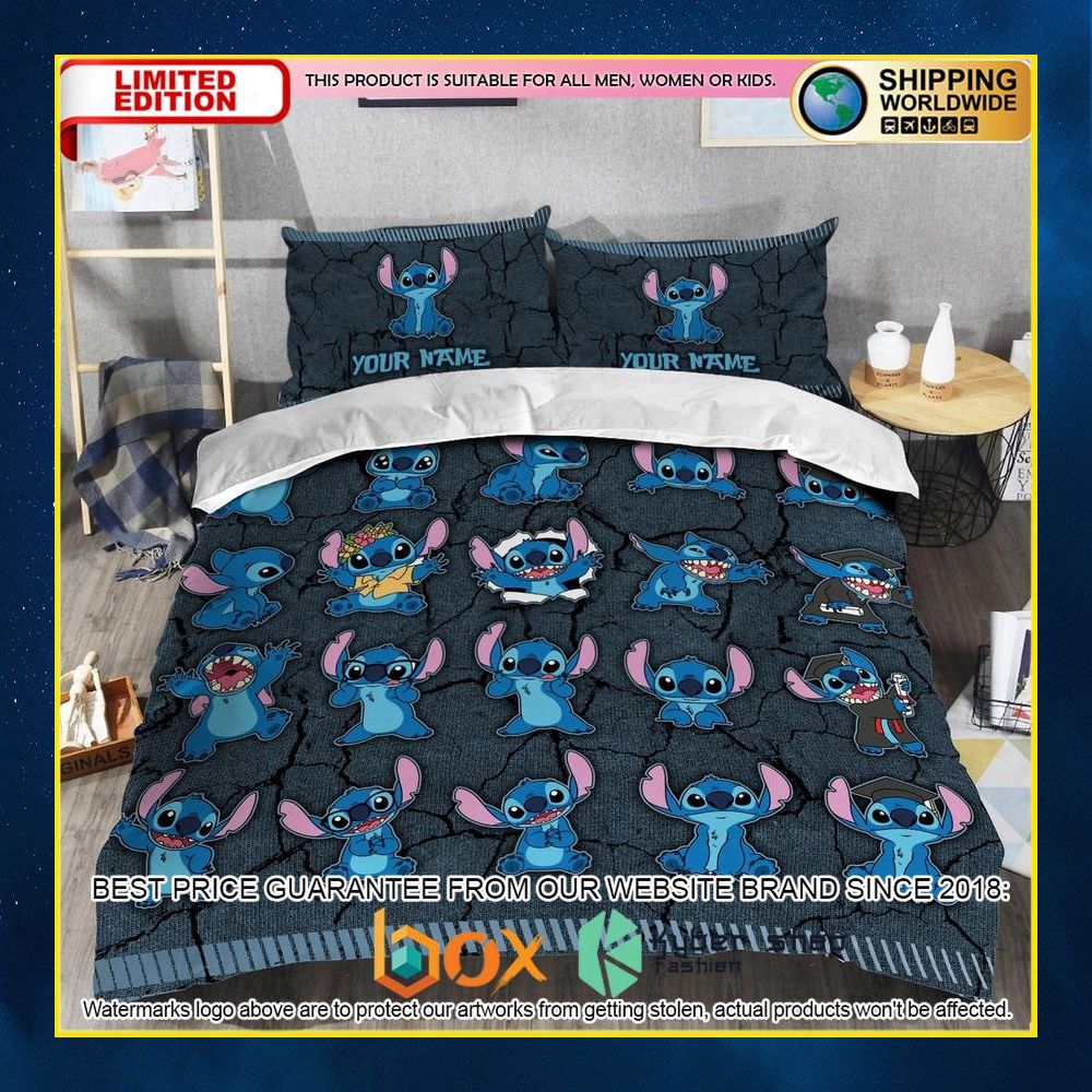 NEW Stitch Cute Custom Name Crack Luxury Bedding Set 12
