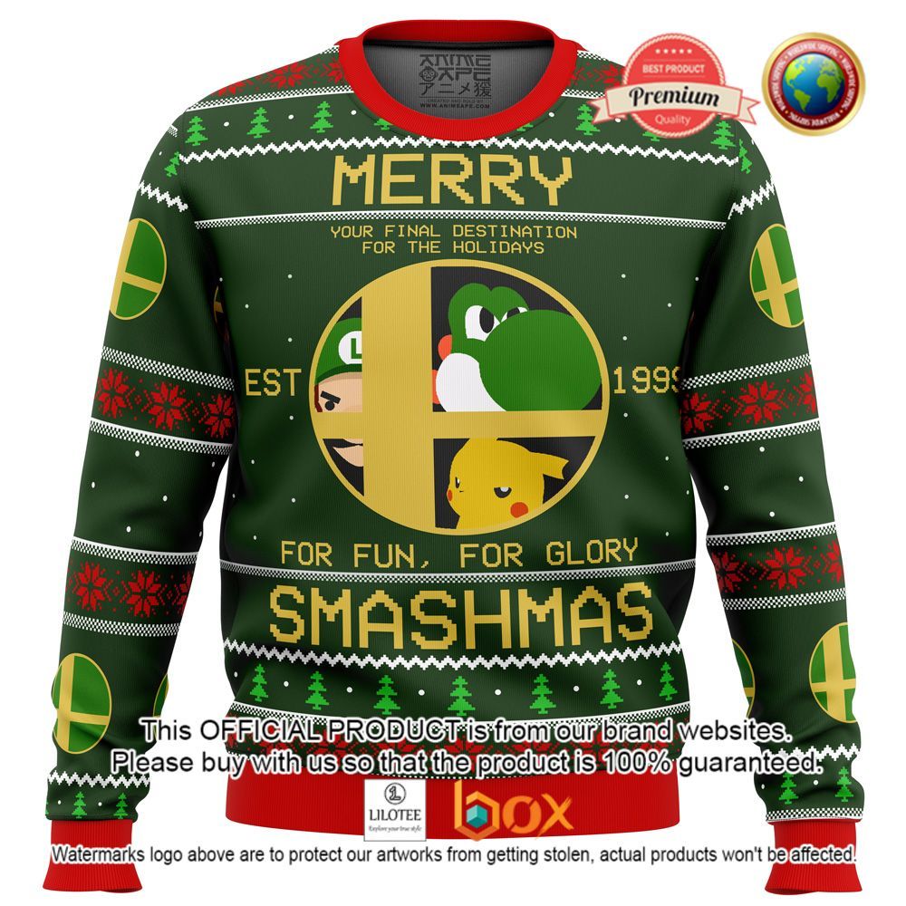 NEW Super Smash Bros Merry Smashmas 1999 Sweater 1