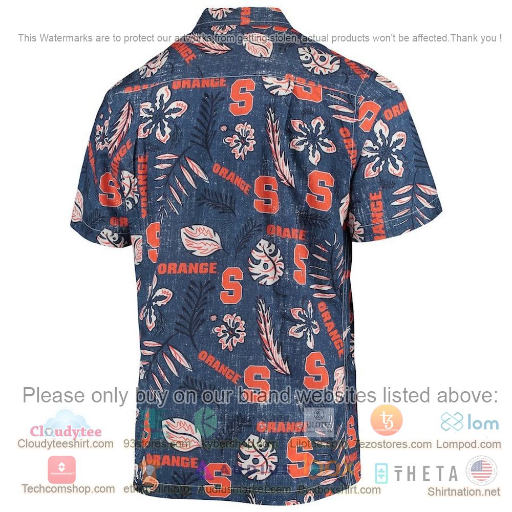 HOT Syracuse Orange Navy Floral Button-Up Hawaii Shirt 3
