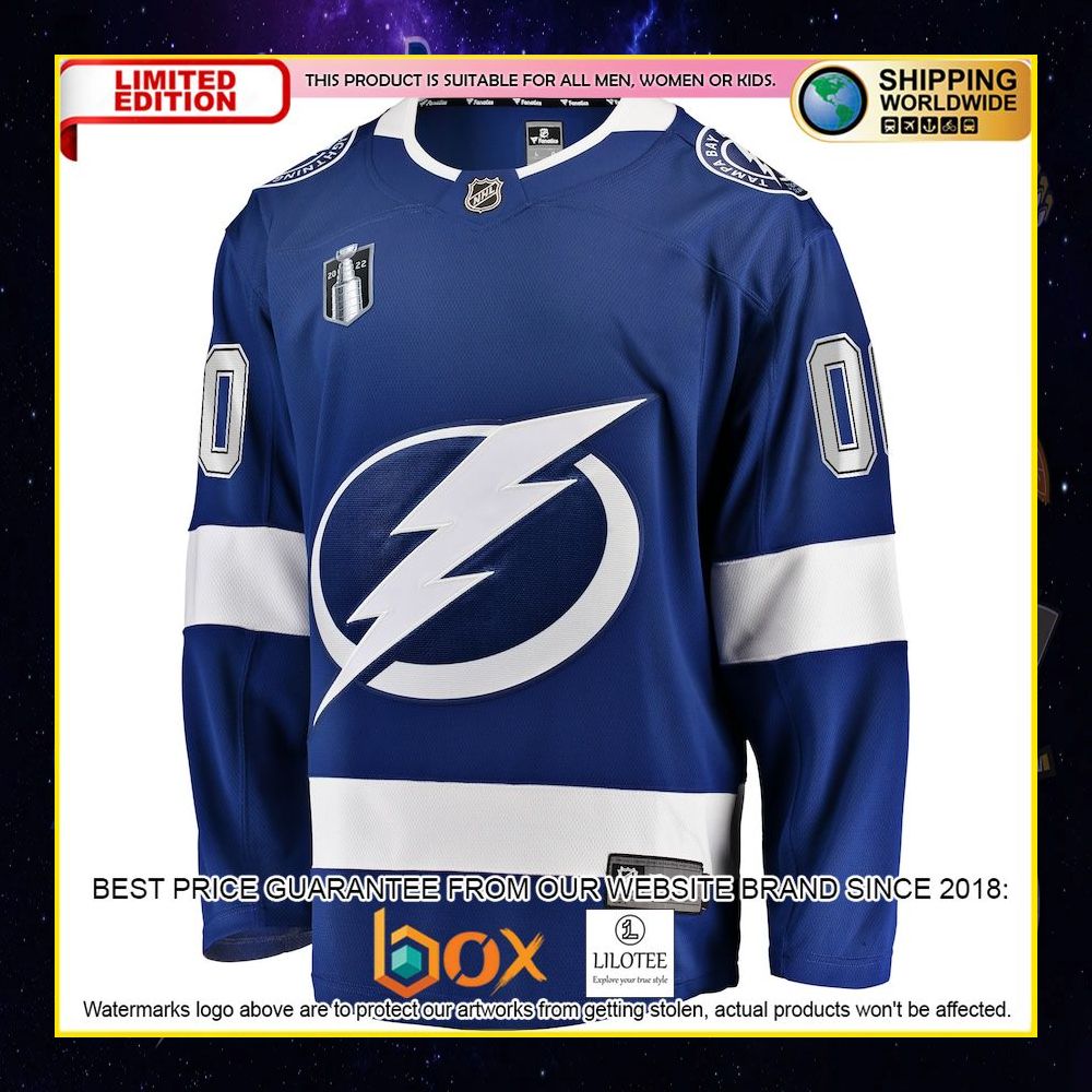 NEW Tampa Bay Lightning Fanatics Branded Home 2022 Stanley Cup Final Custom Blue Premium Hockey Jersey 5