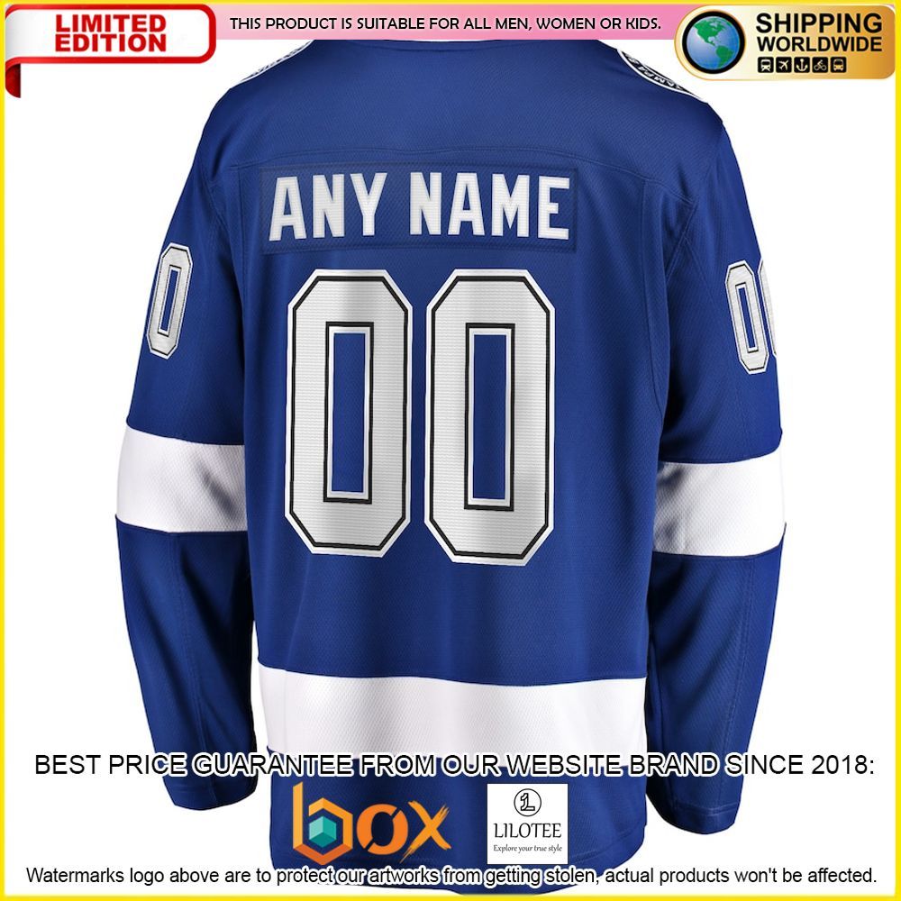 NEW Tampa Bay Lightning Fanatics Branded Home 2022 Stanley Cup Final Custom Blue Premium Hockey Jersey 3