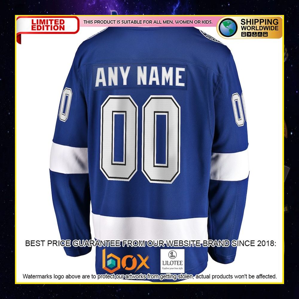 NEW Tampa Bay Lightning Fanatics Branded Home 2022 Stanley Cup Final Custom Blue Premium Hockey Jersey 6