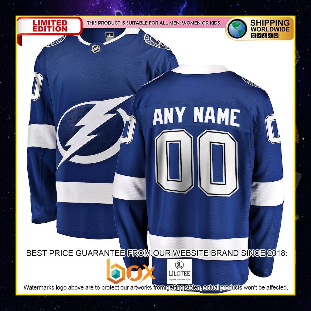 NEW Tampa Bay Lightning Fanatics Branded Home Custom Blue Premium Hockey Jersey 7