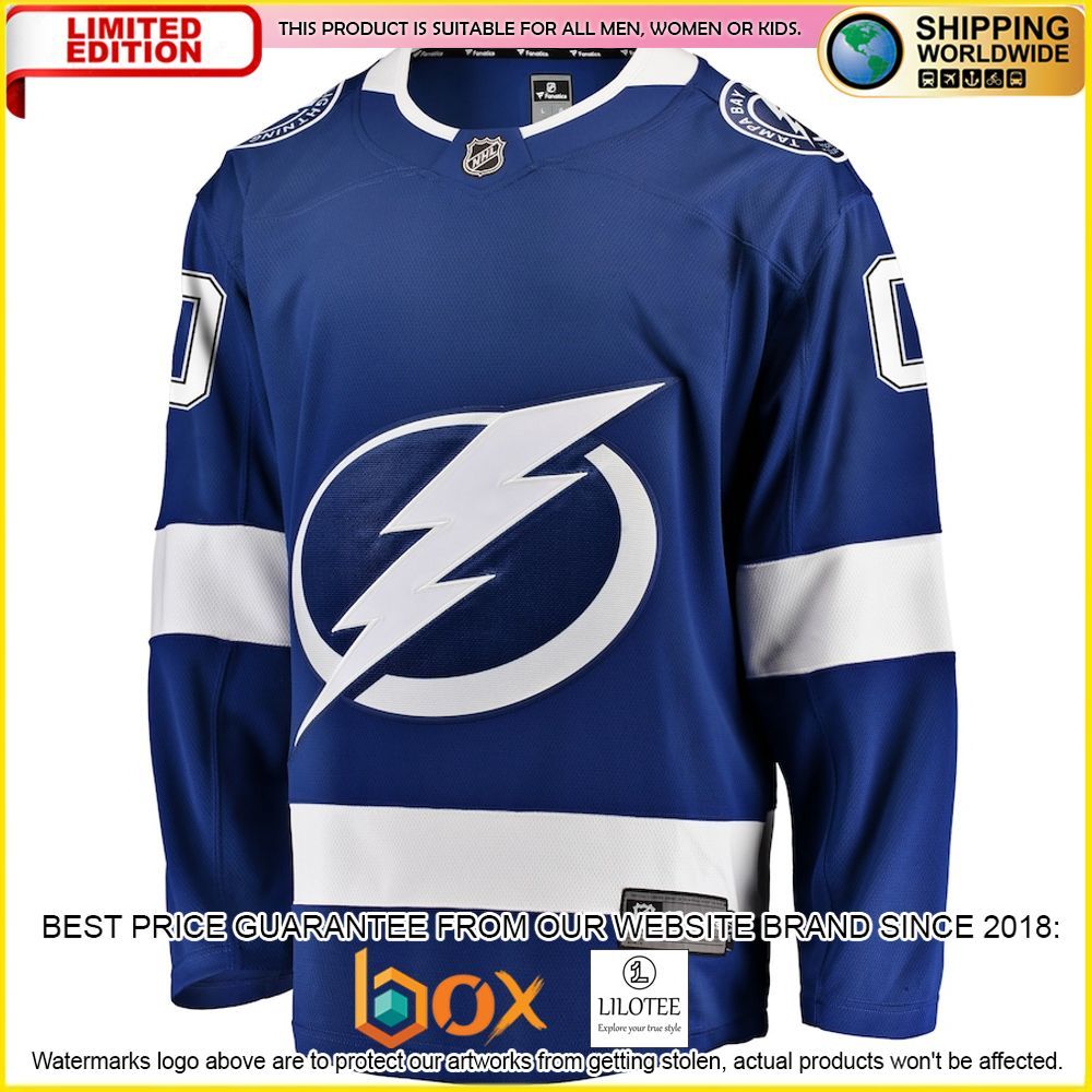 NEW Tampa Bay Lightning Fanatics Branded Home Custom Blue Premium Hockey Jersey 2