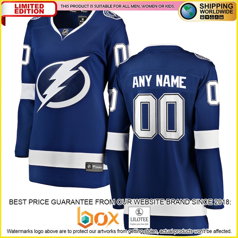NEW Tampa Bay Lightning Fanatics Branded Women's Home Custom Blue Premium Hockey Jersey 1