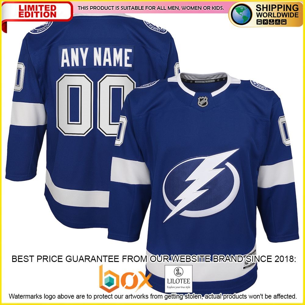 NEW Tampa Bay Lightning Youth Home Custom Premier Blue Premium Hockey Jersey 1