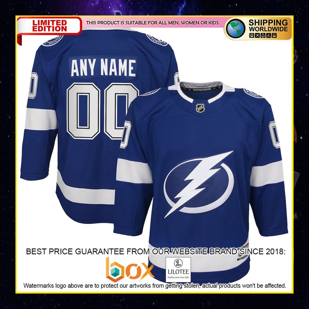 NEW Tampa Bay Lightning Youth Home Custom Premier Blue Premium Hockey Jersey 4