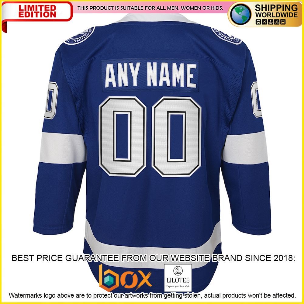 NEW Tampa Bay Lightning Youth Home Custom Premier Blue Premium Hockey Jersey 3