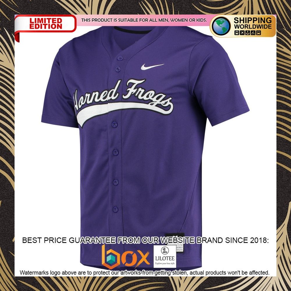 NEW TCU Horned Frogs Replica Full-Button Purple Baseball Jersey 6