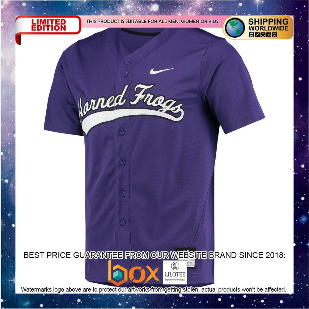 NEW TCU Horned Frogs Replica Full-Button Purple Baseball Jersey 2