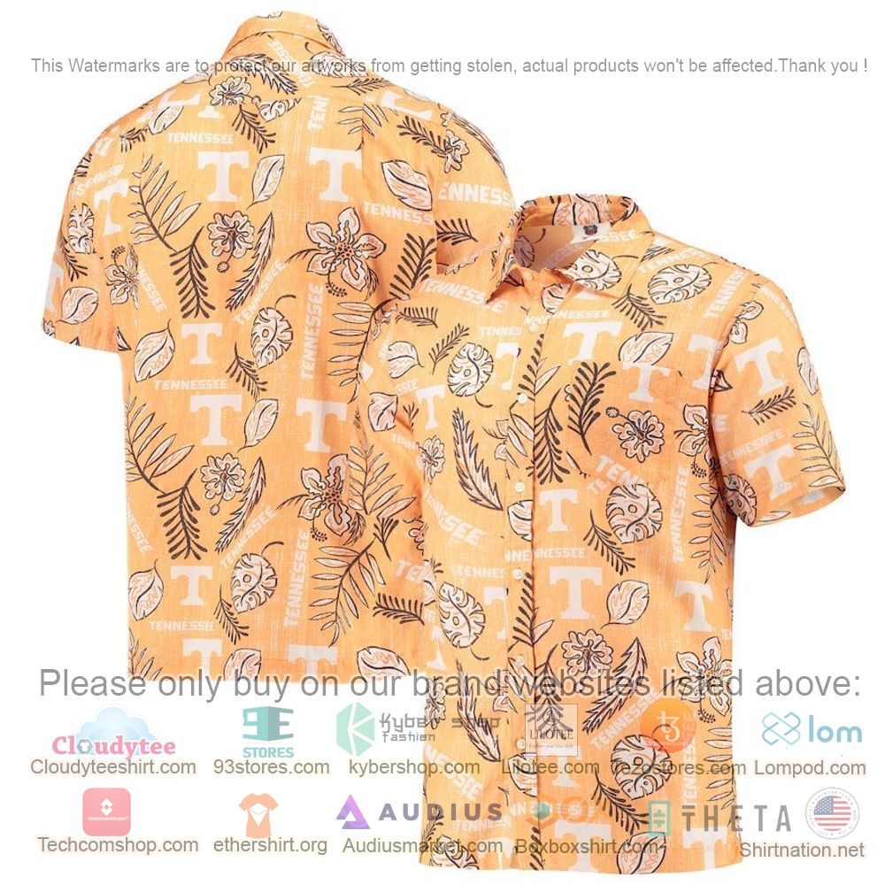 HOT Tennessee Volunteers Tennessee Orange Floral-Leaves Button-Up Hawaii Shirt 1