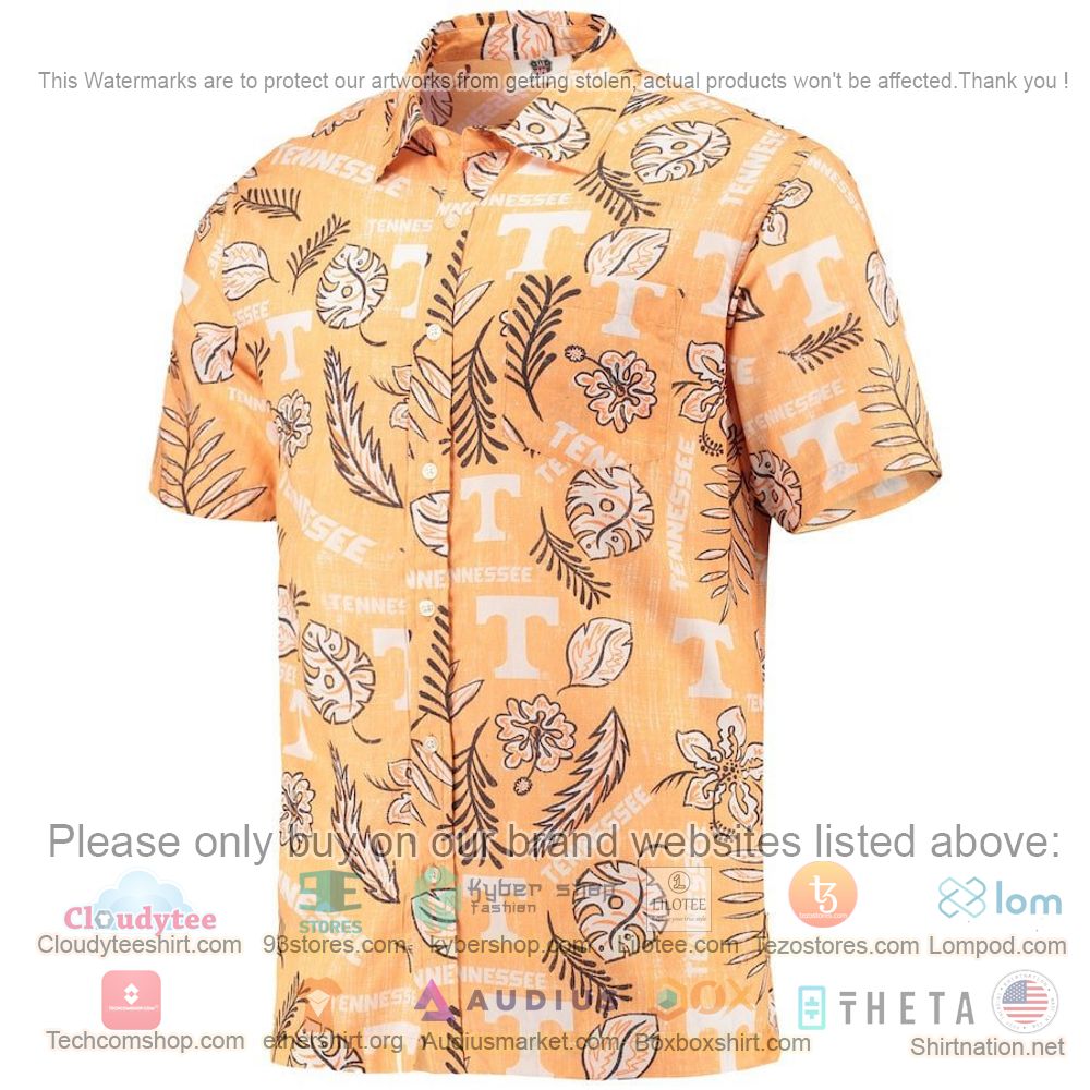HOT Tennessee Volunteers Tennessee Orange Floral-Leaves Button-Up Hawaii Shirt 2