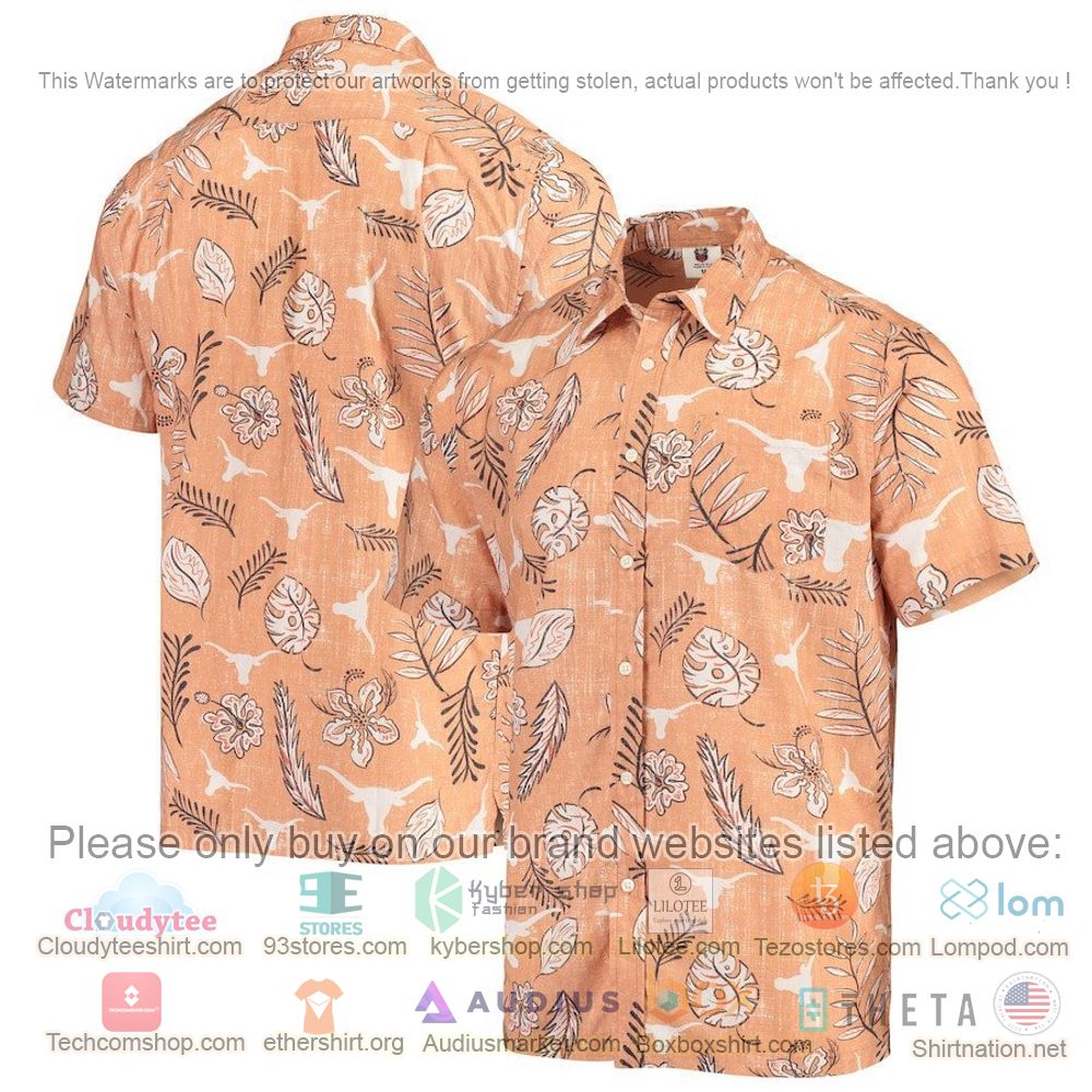 HOT Texas Longhorns Texas Floral-Leaves Button-Up Hawaii Shirt 1