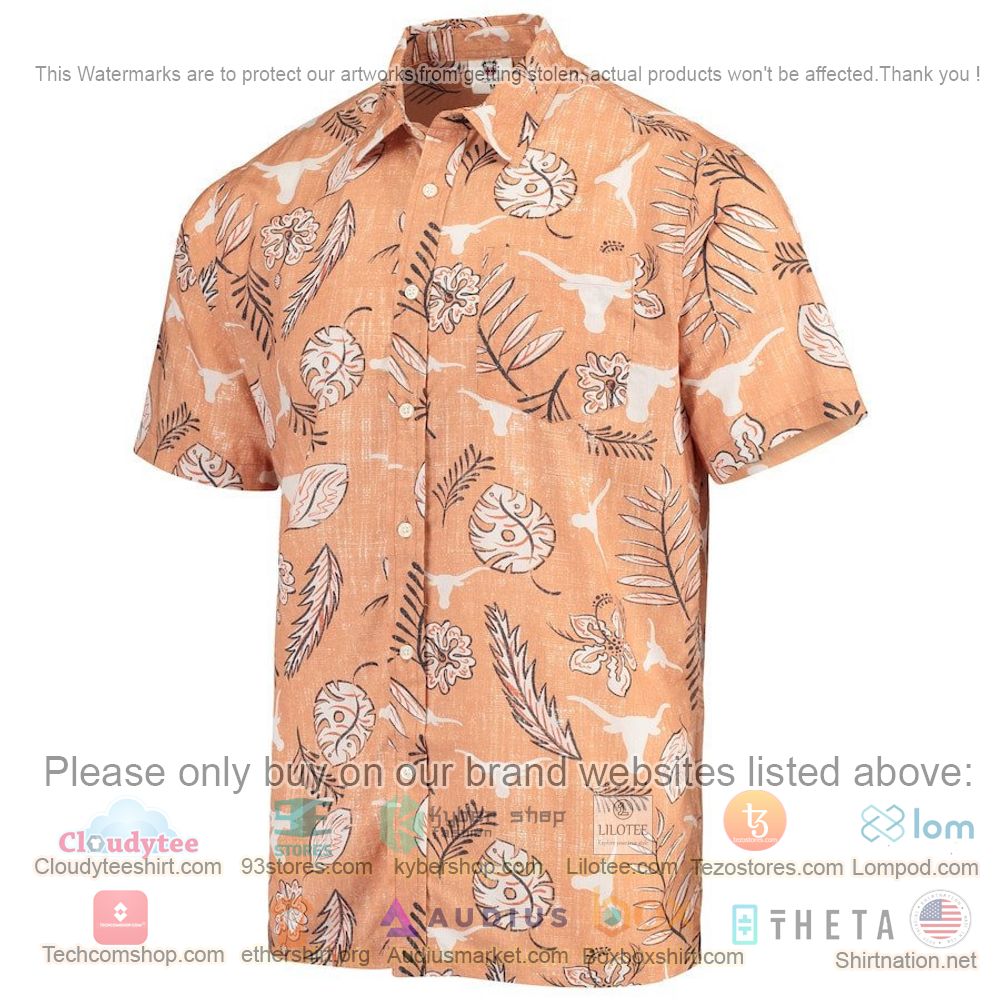 HOT Texas Longhorns Texas Floral-Leaves Button-Up Hawaii Shirt 2