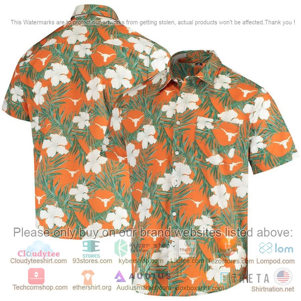 HOT Texas Longhorns Texas Orange Floral Button-Up Hawaii Shirt 1