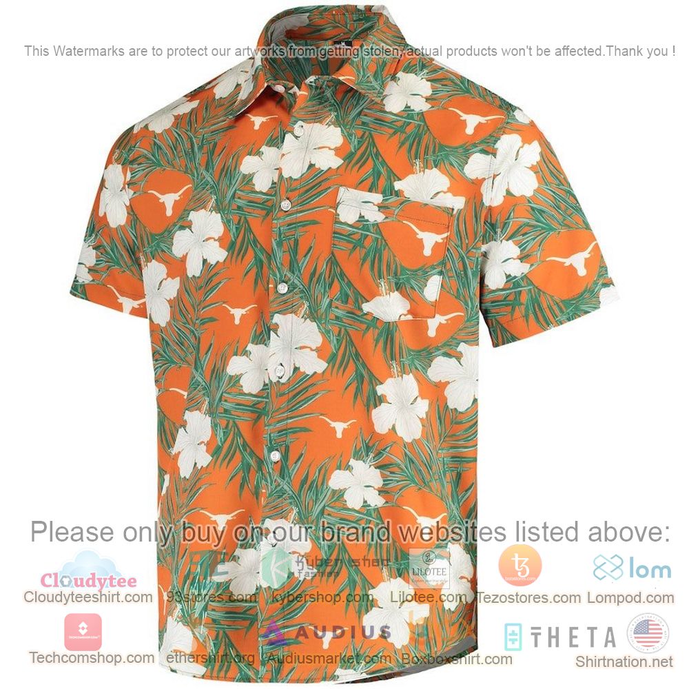 HOT Texas Longhorns Texas Orange Floral Button-Up Hawaii Shirt 2