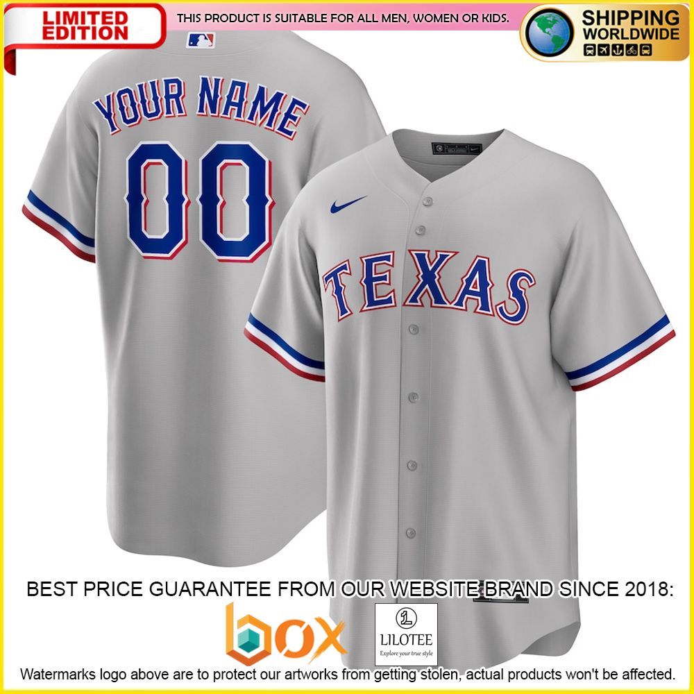 HOT Texas Rangers Custom Name Number Gray Baseball Jersey Shirt 1