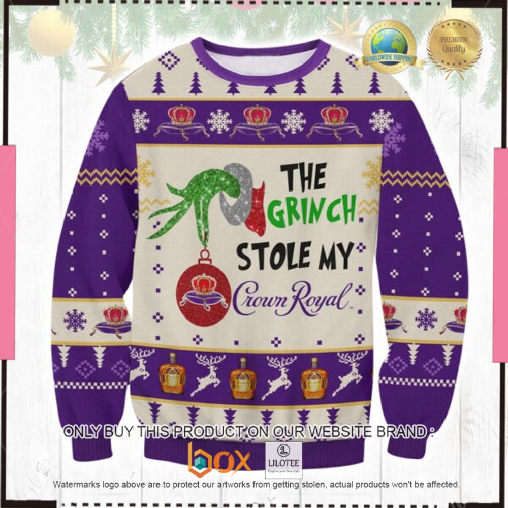 HOT The Grinch Stole My Crown Royal Christmas Ugly Sweater 1