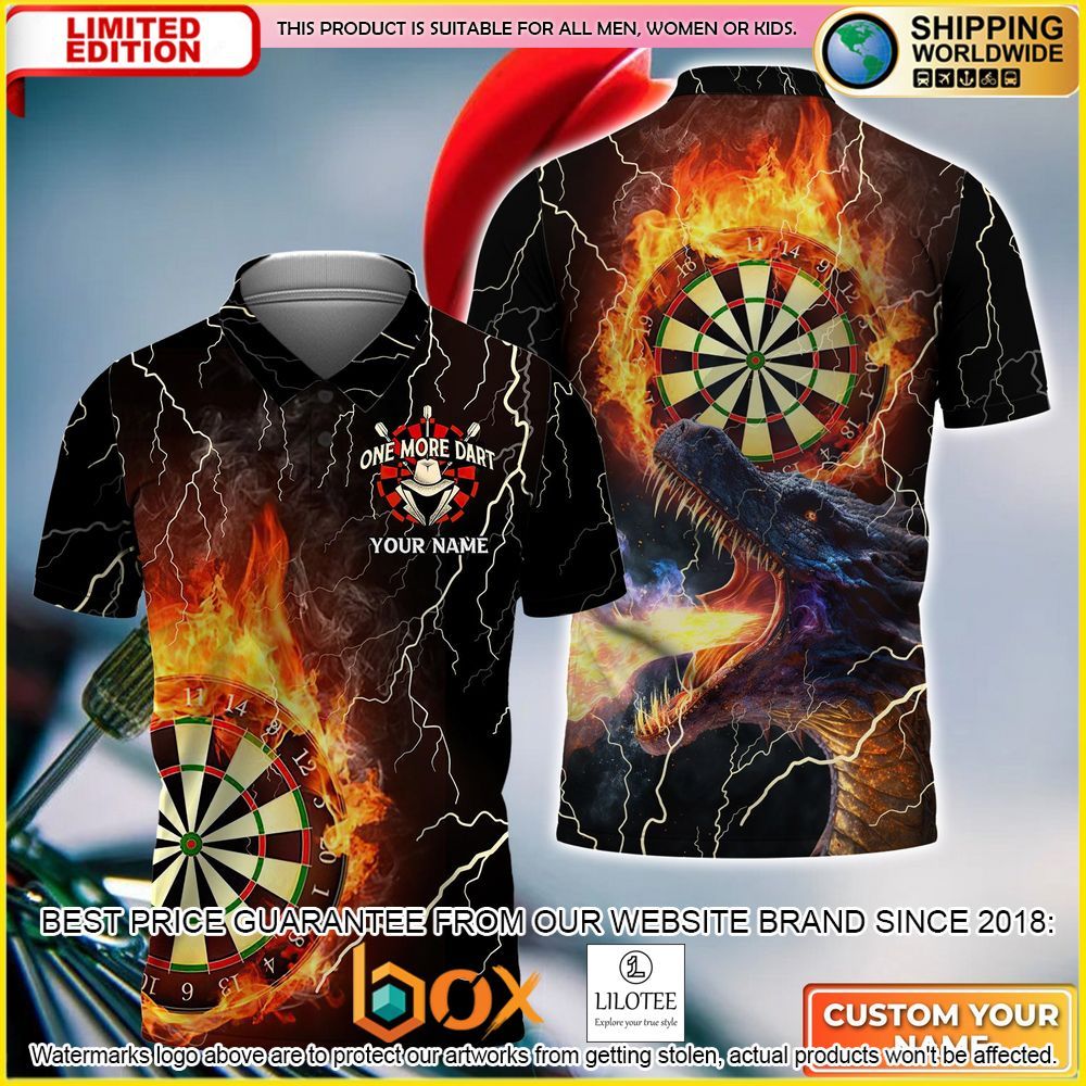 HOT Thunder Flame Bulleyes Dartboard Your Name Dragon and Darts 3D Polo Shirt 1