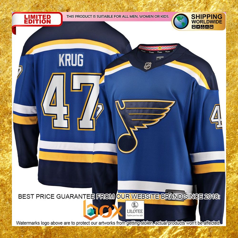 NEW Torey Krug St. Louis Blues Home Premier Player Blue Hockey Jersey 8