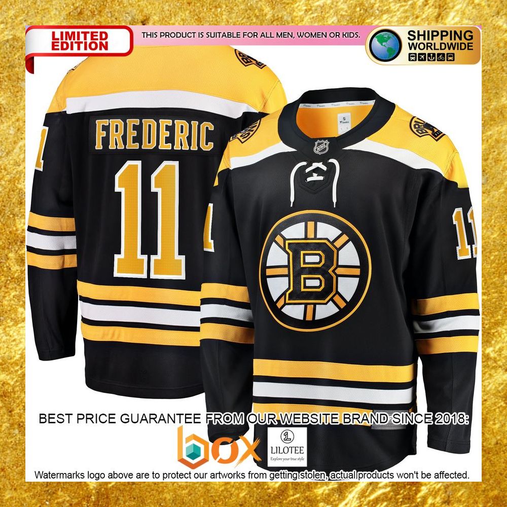 NEW Trent Frederic Boston Bruins Home Player Black Hockey Jersey 5