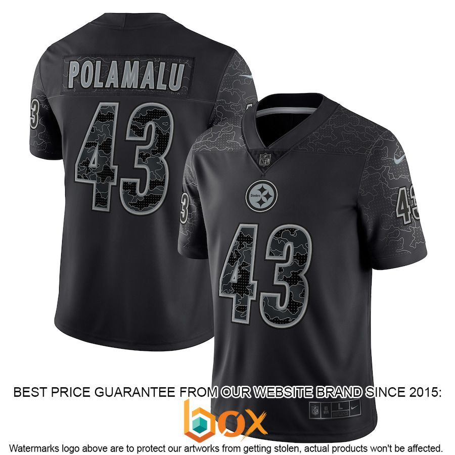BEST Troy Polamalu Pittsburgh Steelers Retired Player RFLCTV Black Football Jersey 1