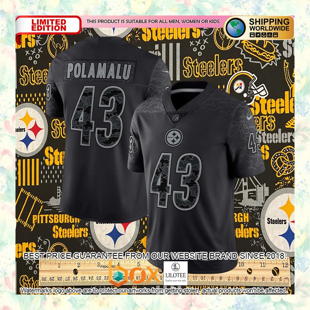 BEST Troy Polamalu Pittsburgh Steelers Retired Player RFLCTV Black Football Jersey 4