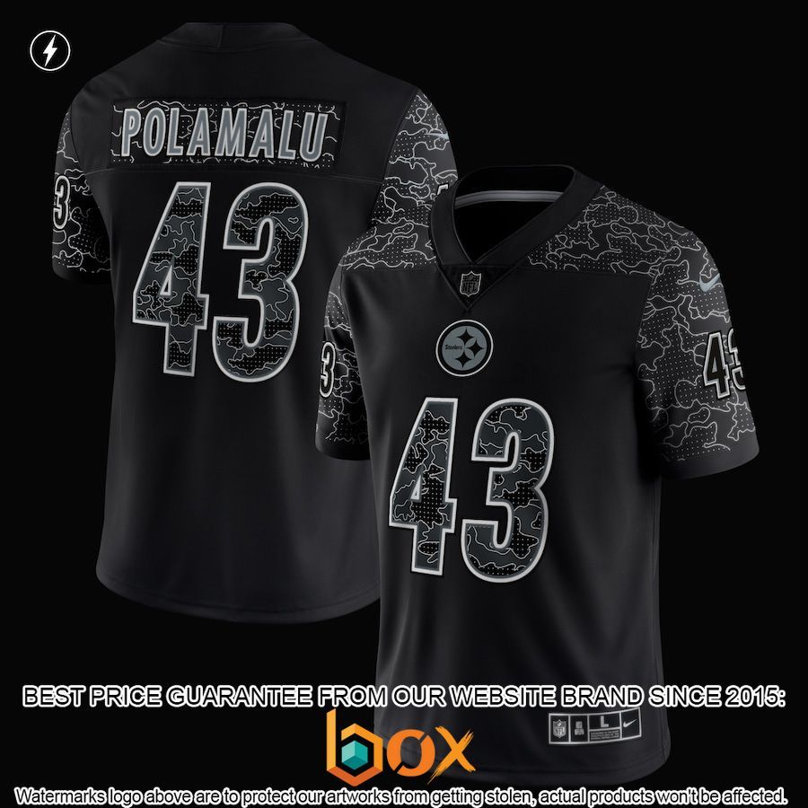 BEST Troy Polamalu Pittsburgh Steelers Retired Player RFLCTV Black Football Jersey 2