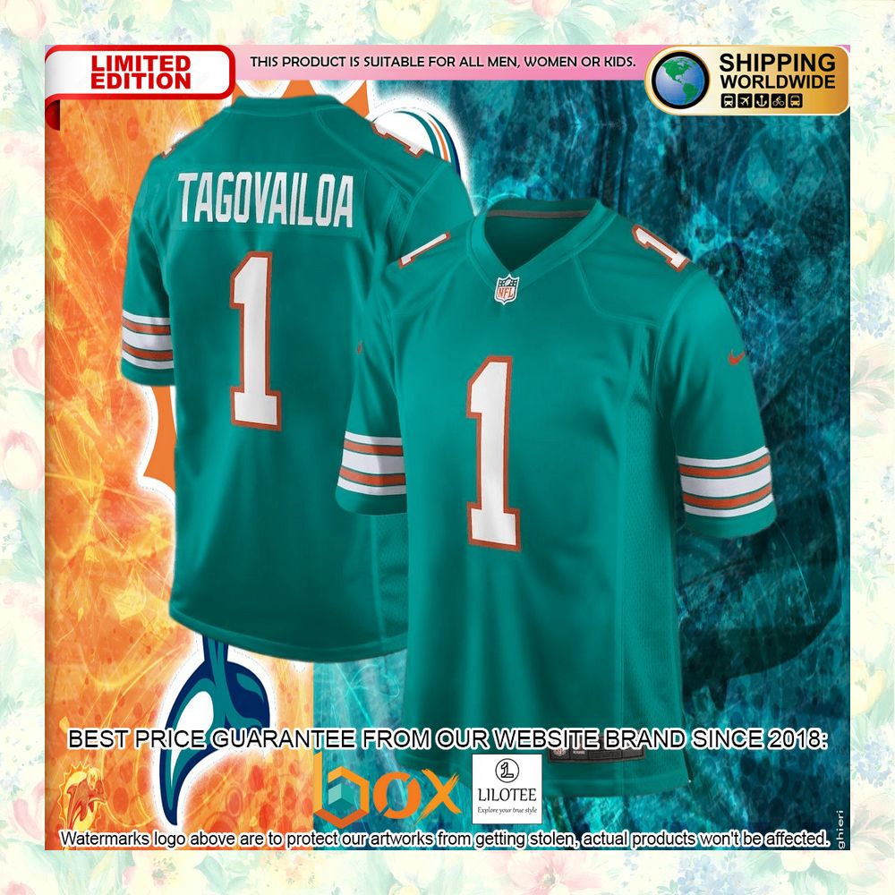 BEST Tua Tagovailoa Miami Dolphins Alternate Aqua Football Jersey 4