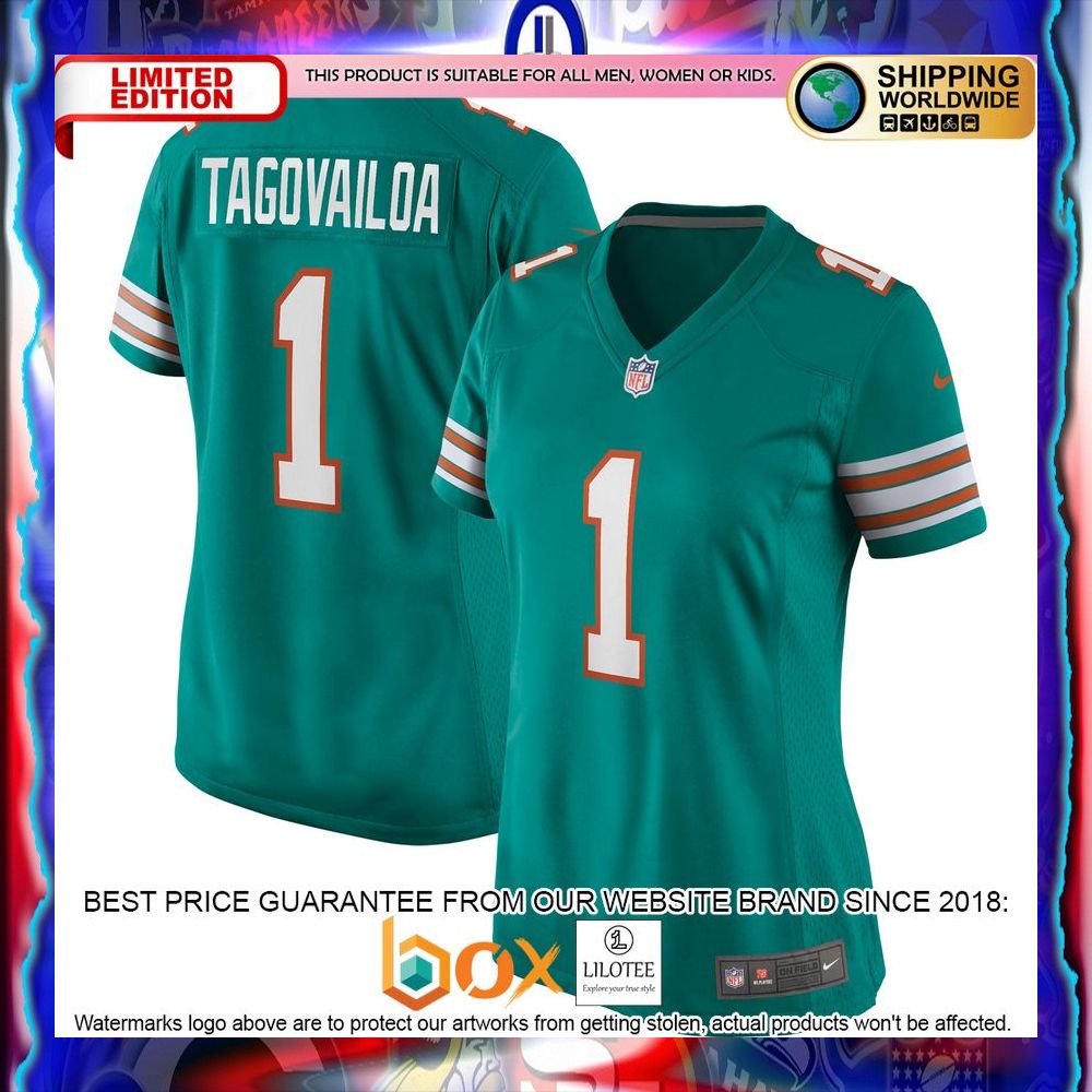 NEW Tua Tagovailoa Miami Dolphins Women's Alternate Aqua Football Jersey 15