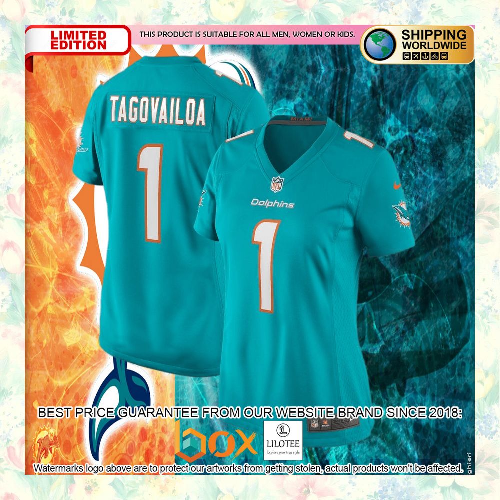 BEST Tua Tagovailoa Miami Dolphins Women's Aqua Football Jersey 4