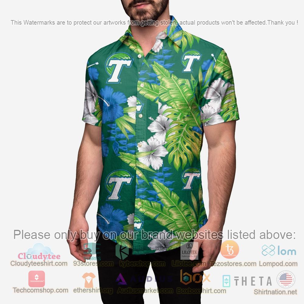 HOT Tulane Green Wave Floral Button-Up Hawaii Shirt 2