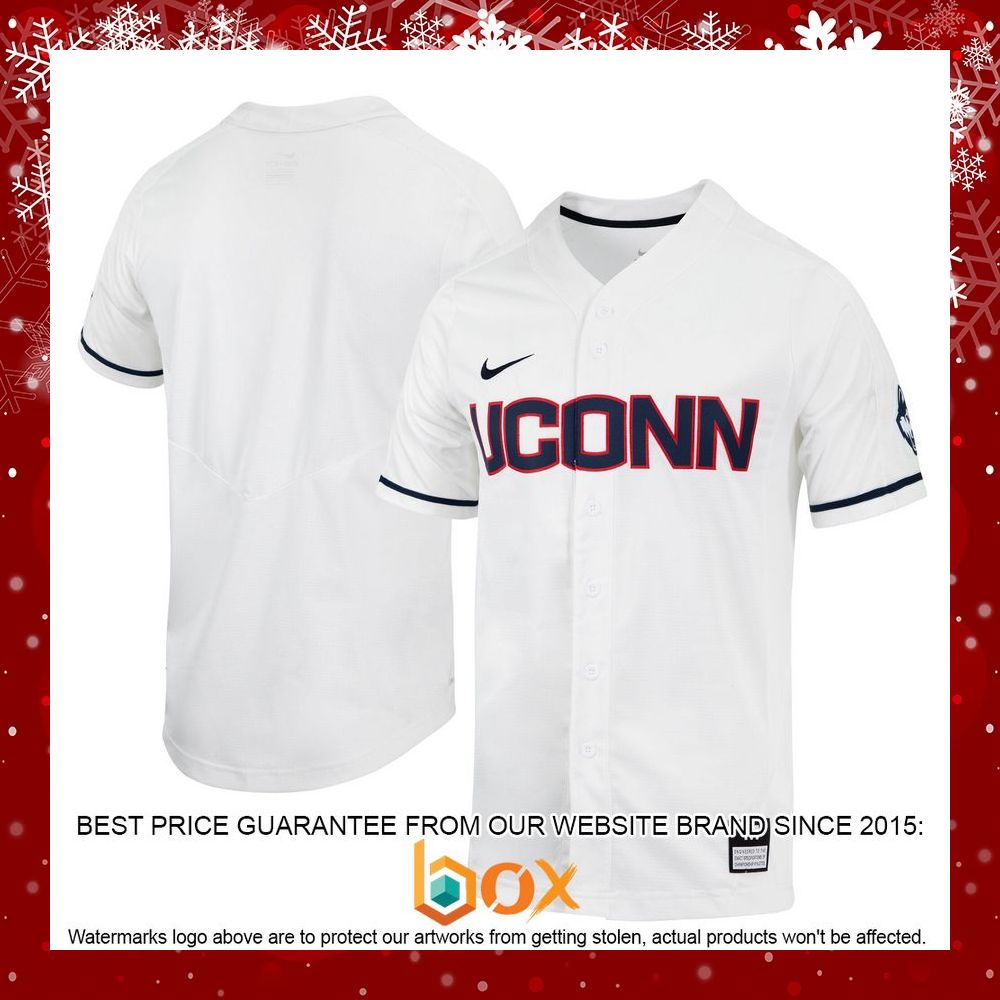 BEST UConn Huskies Nike Replica Full-Button White Baseball Jersey 1