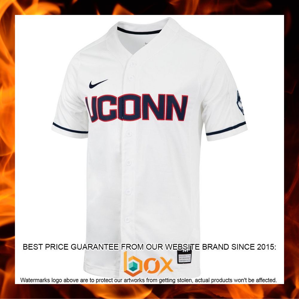 BEST UConn Huskies Nike Replica Full-Button White Baseball Jersey 7