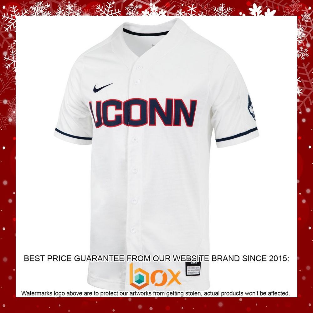 BEST UConn Huskies Nike Replica Full-Button White Baseball Jersey 2