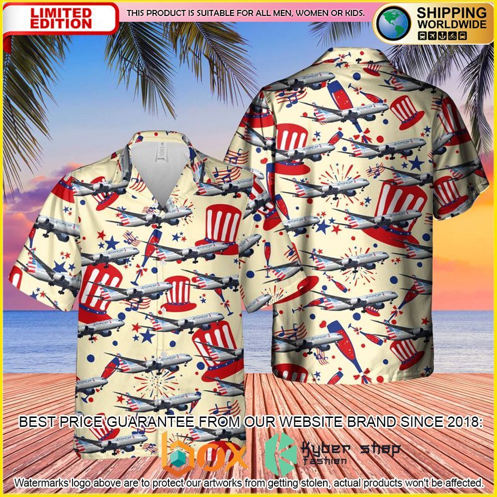 TOP US Airlines Boeing 787-9 Dreamliner 4th of July Yellow 3D Hawaiian Shirt 1