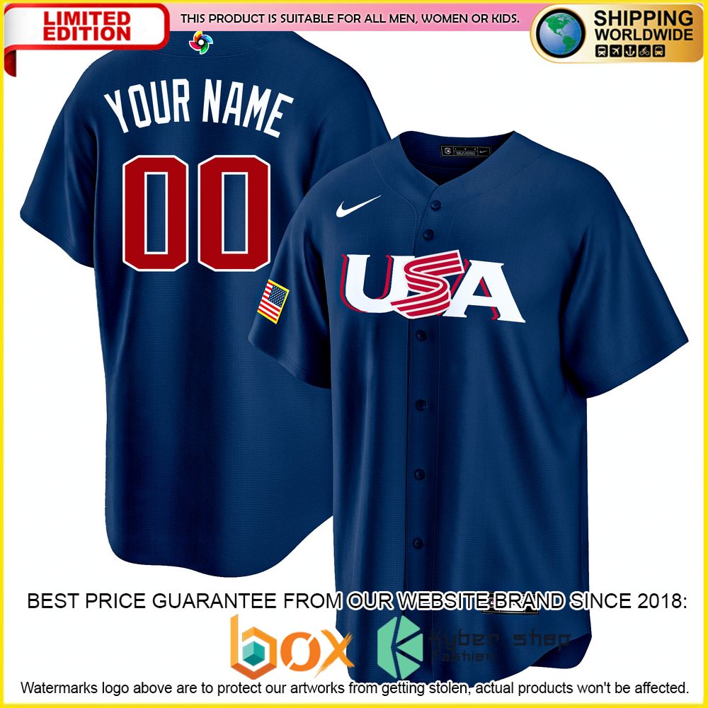 NEW USA Personalized Navy Premium Baseball Jersey 1