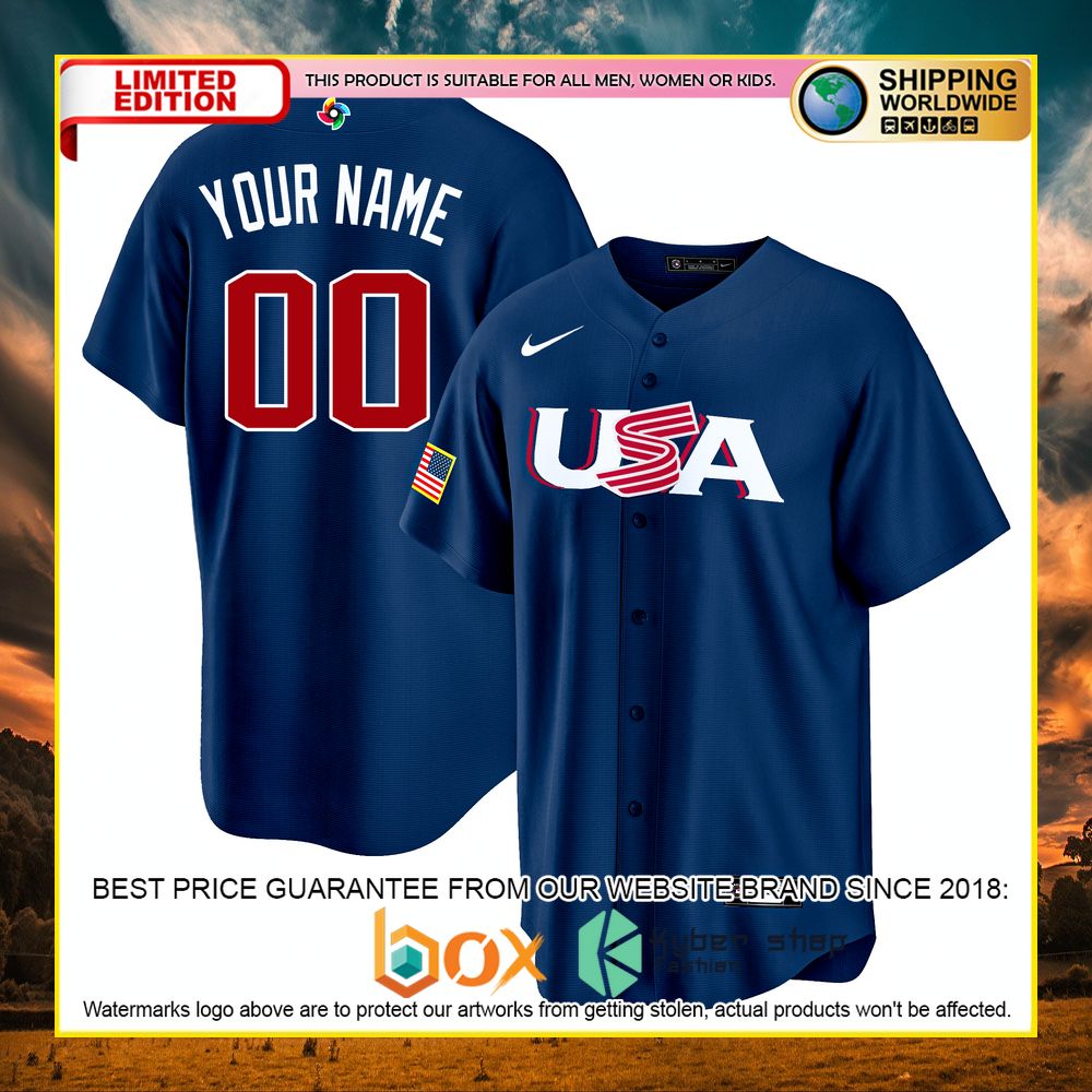 NEW USA Personalized Navy Premium Baseball Jersey 3
