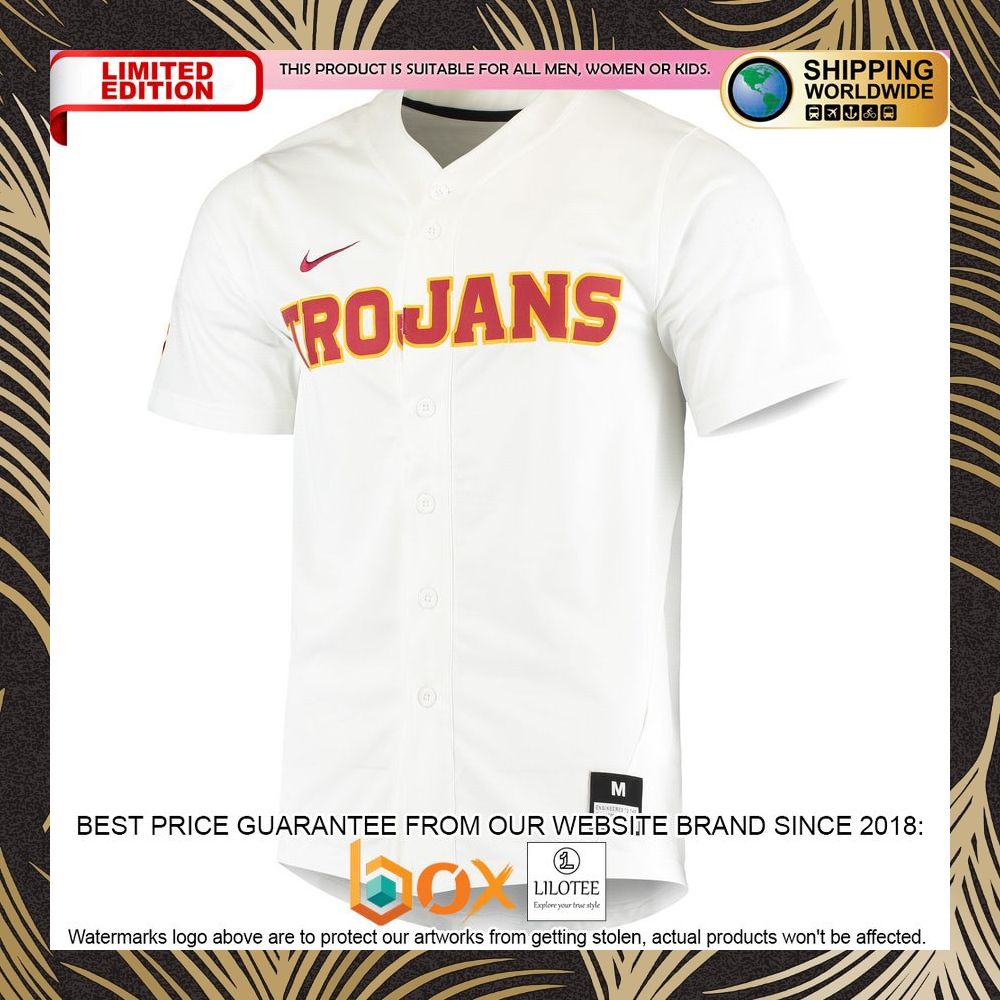 NEW USC Trojans Vapor Untouchable Elite Replica Full-Button White Baseball Jersey 6