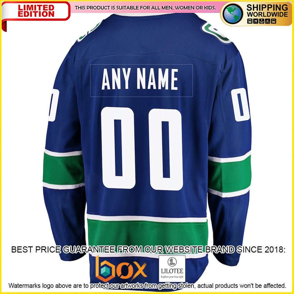 NEW Vancouver Canucks Fanatics Branded Home Team Custom Blue Premium Hockey Jersey 3
