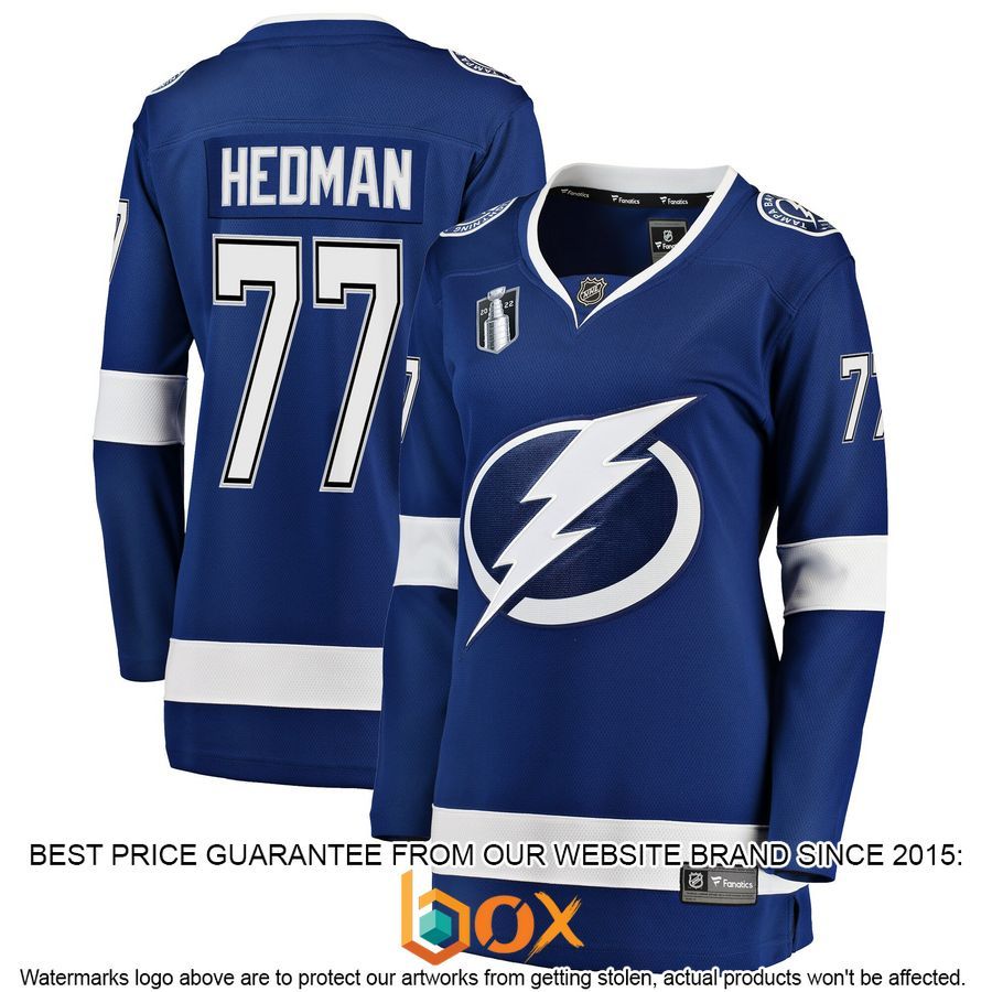 NEW Victor Hedman Tampa Bay Lightning Women's Home 2022 Stanley Cup Final Player Blue Hockey Jersey 1