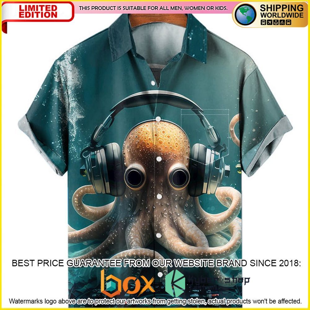 NEW Vintage Nautical Octopus Listen Music 3D Hawaii Shirt 1