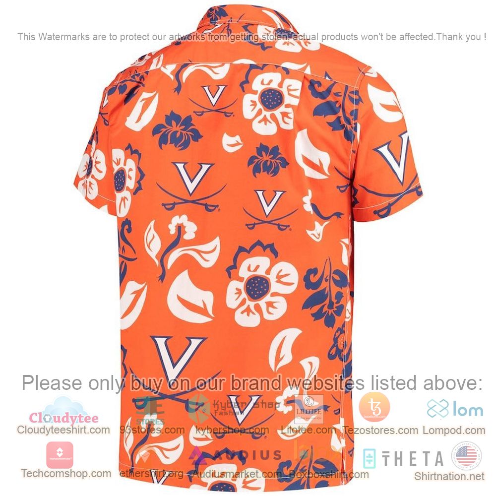 HOT Virginia Cavaliers Orange Floral Button-Up Hawaii Shirt 3