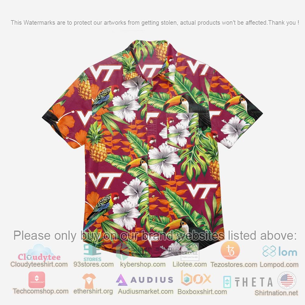 HOT Virginia Tech Hokies Floral Button-Up Hawaii Shirt 1