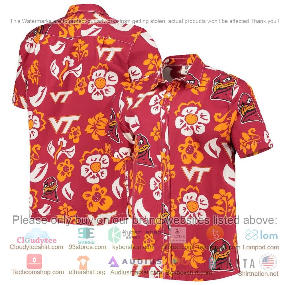 HOT Virginia Tech Hokies Maroon Floral Button-Up Hawaii Shirt 1