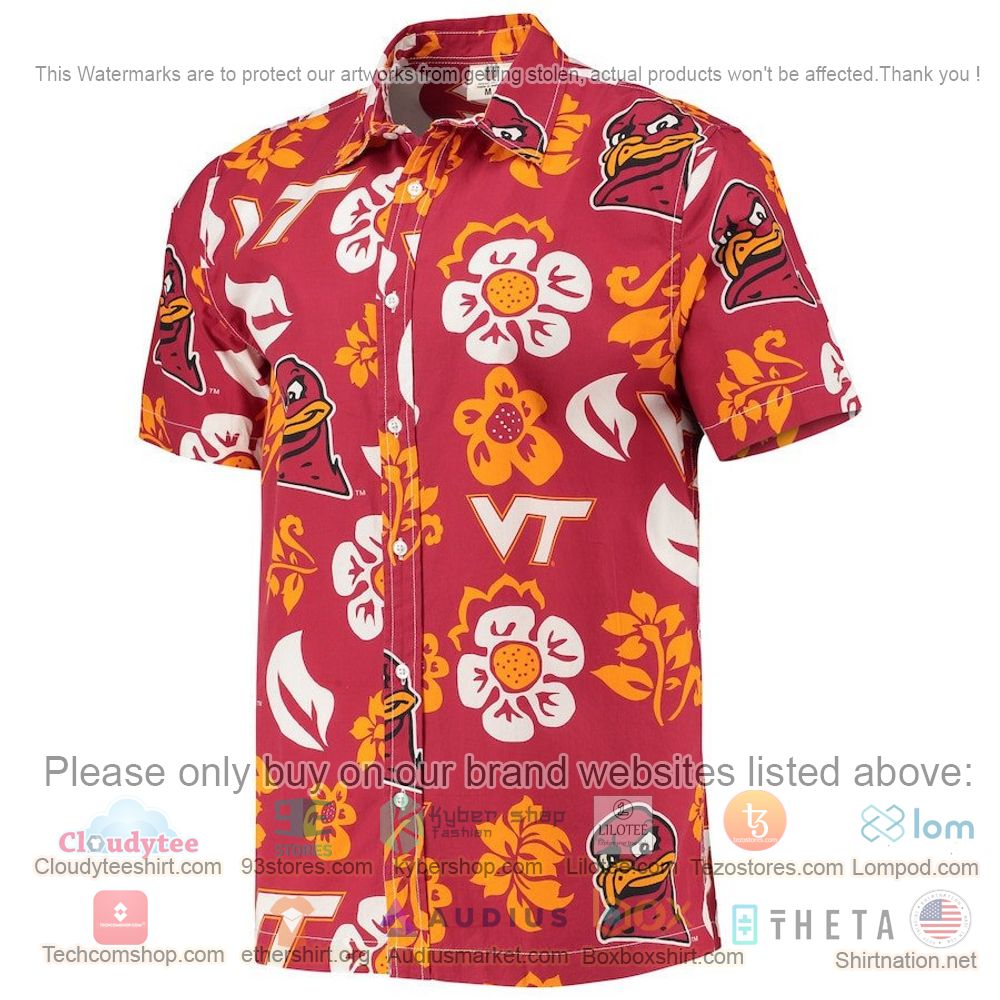 HOT Virginia Tech Hokies Maroon Floral Button-Up Hawaii Shirt 2