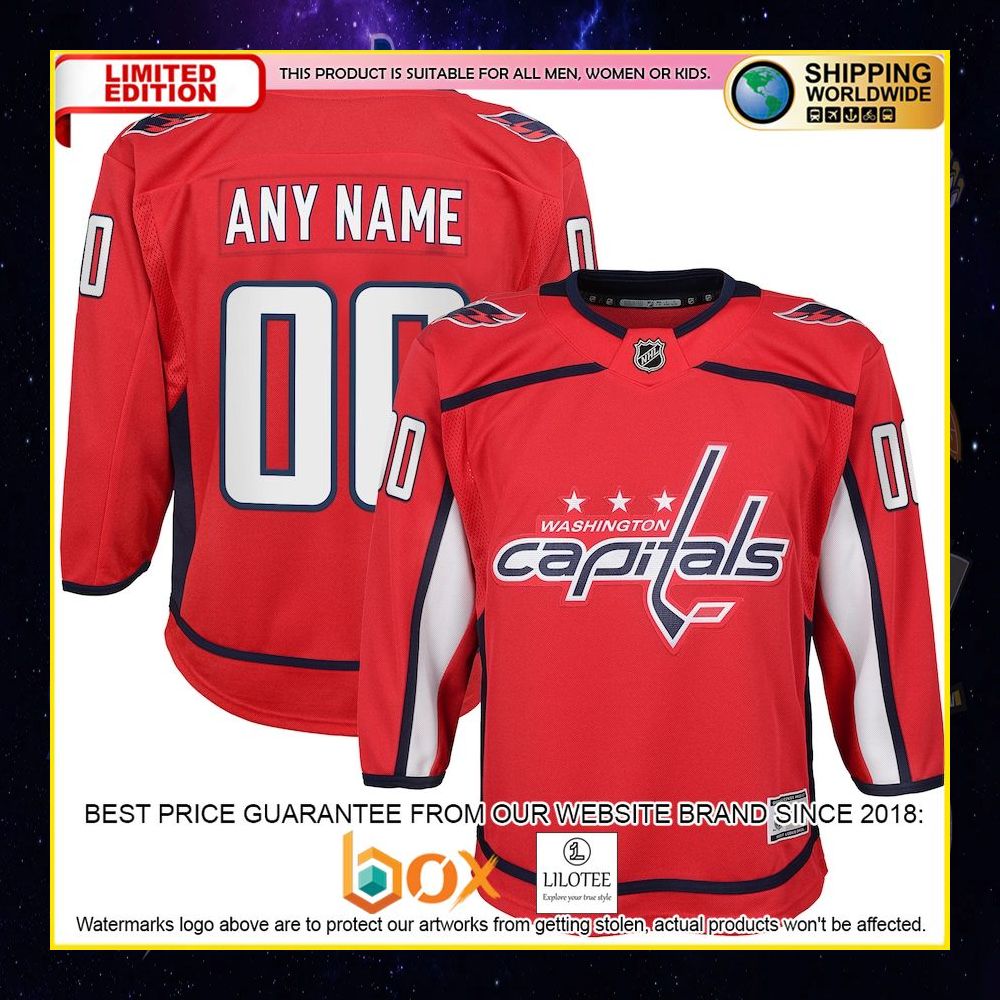 NEW Washington Capitals Youth Home Custom Premier Red Premium Hockey Jersey 4