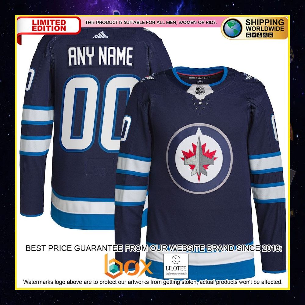 NEW Winnipeg Jets Adidas Home Pro Custom Navy Premium Hockey Jersey 9