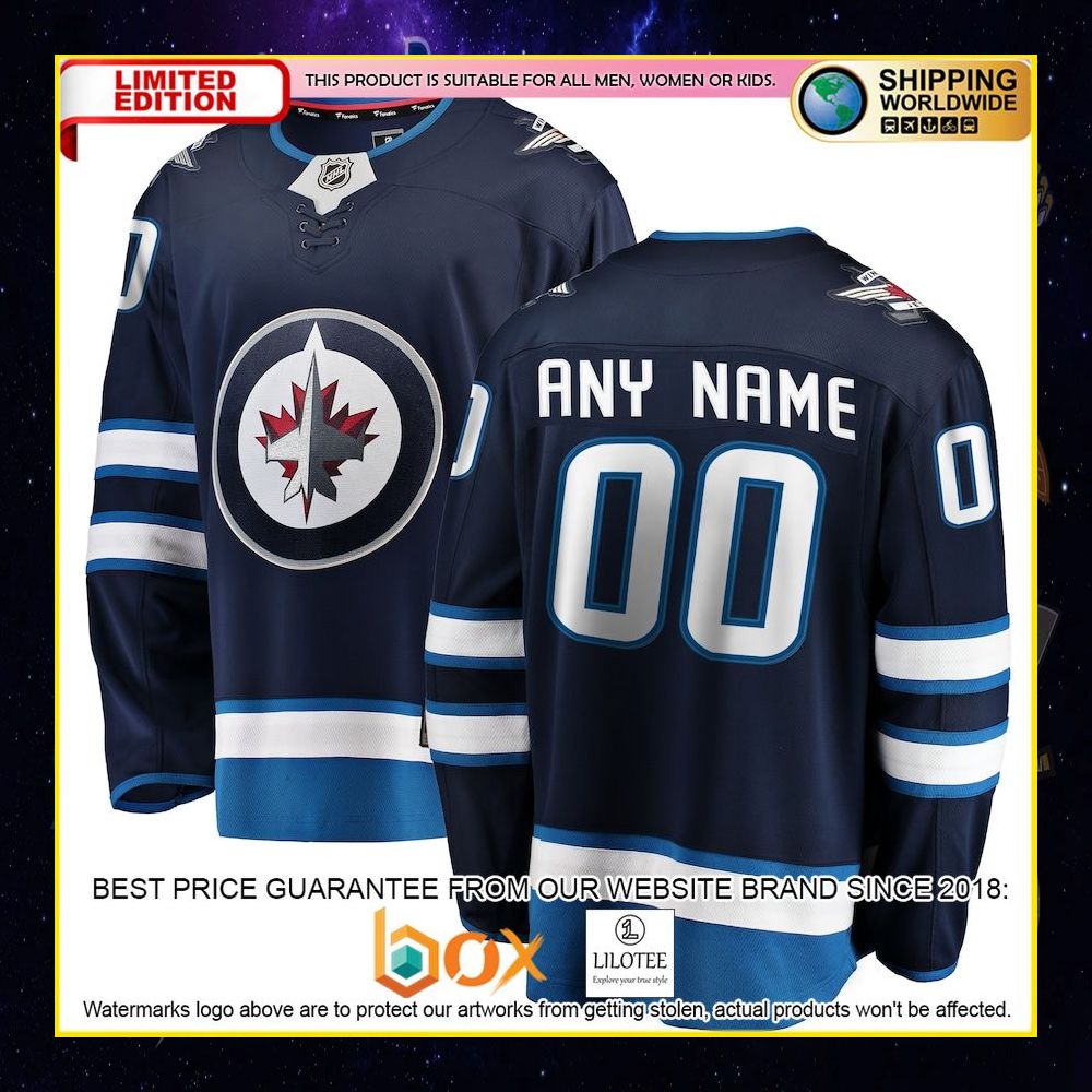 NEW Winnipeg Jets Fanatics Branded Home Custom Blue Premium Hockey Jersey 4