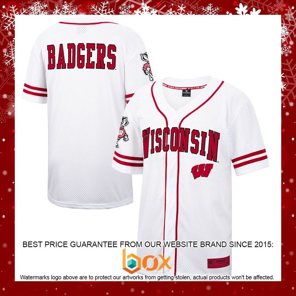 BEST Wisconsin Badgers Colosseum Free Spirited White/Red Baseball Jersey 1